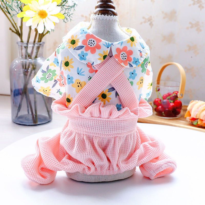 Garden Corduroy Floral Four-leg Bloomers Pet Clothes