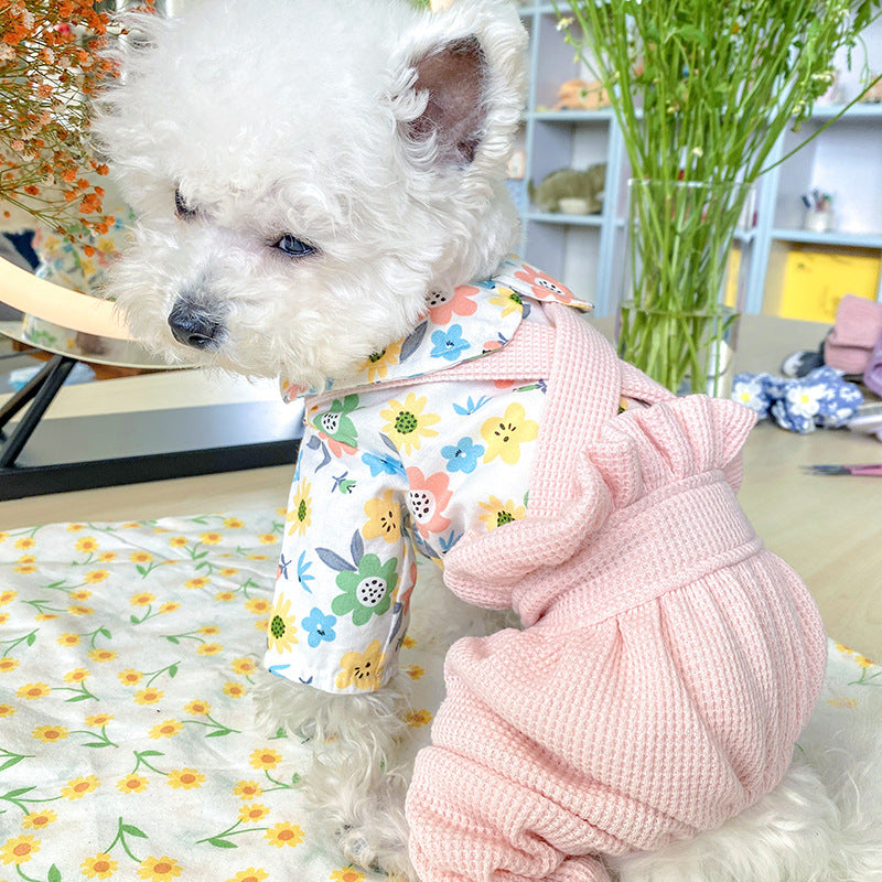 Garden Corduroy Floral Four-leg Bloomers Pet Clothes