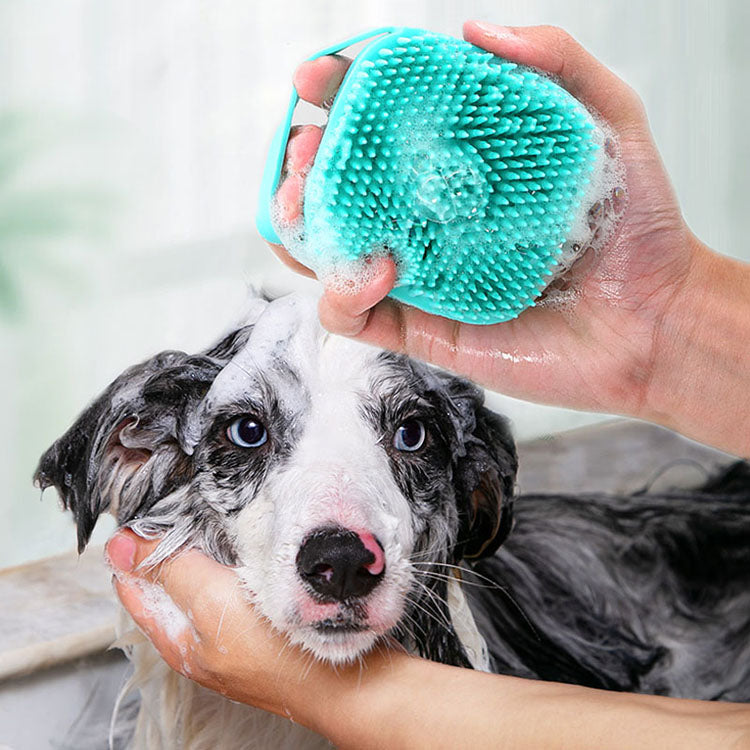 pet brushes bath massage brush shampoo dispenser dog grooming silicone